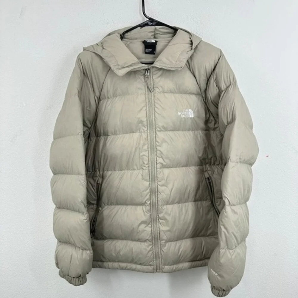 The North Face Large Hooded Down Puffer Jacket 600 Down‎ Fill Power Beige Pewter